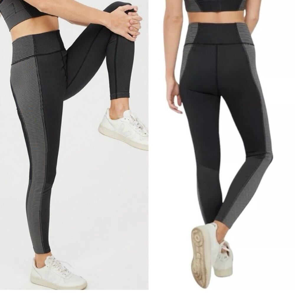 Offline By Aerie 7/8 Leggings Seamless High Rise Two Tone Black Ribbed S‎ NEW
